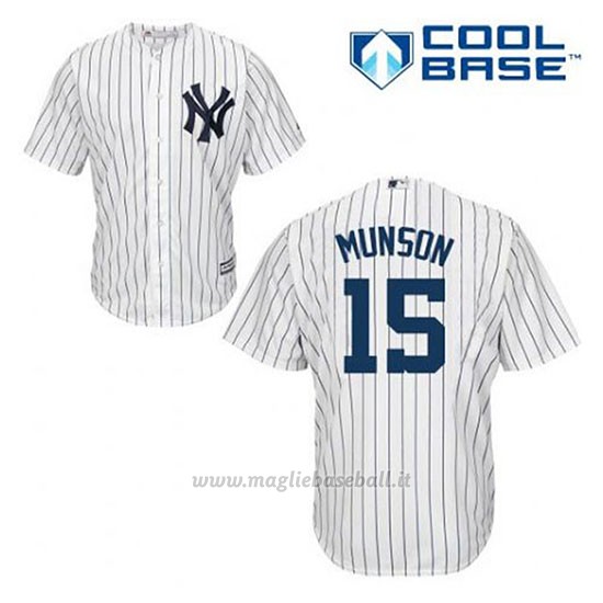 Maglia Baseball Uomo New York Yankees Thurman Munson 15 Bianco 1ªCool Base